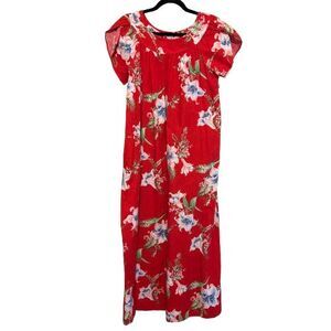 VTG Hilo Hattie Maxi Kaftan Muumuu Dress Womens Medium? Red Floral Aloha Hawaii